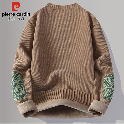 皮尔卡丹（pierre cardin）加绒卫衣男秋冬季潮流长袖T恤男士半高领休闲毛衣男装 米白 XL