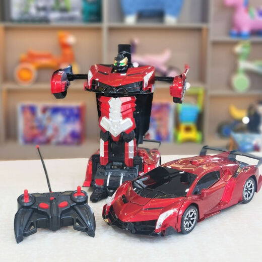 One-click deformation remote control car RC boy children's robot racing car model police car charging toy car Rambo red without battery please bring your own
