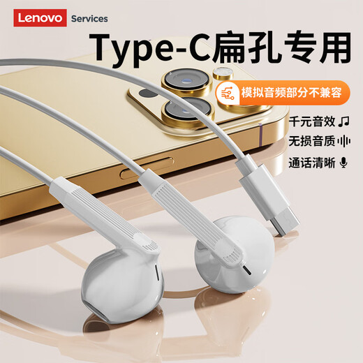 Lenovo wired headphones HIFI sound quality high-resolution audio with microphone noise reduction live broadcast karaoke singing music sports semi-in-ear gaming computer headphones type-c YF01 white
