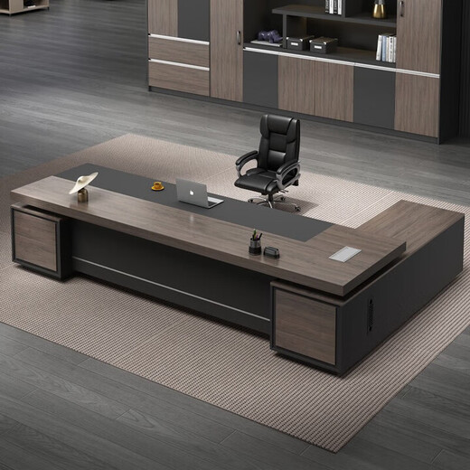 Boss desk furniture, president desk, manager desk, supervisor desk, simple office desk and chair combination, executive desk, North American walnut + iron gray, complete set of sofa and coffee table