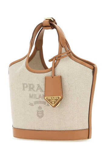 PRADA Logo Print Mini Bucket Bag Beige One Size