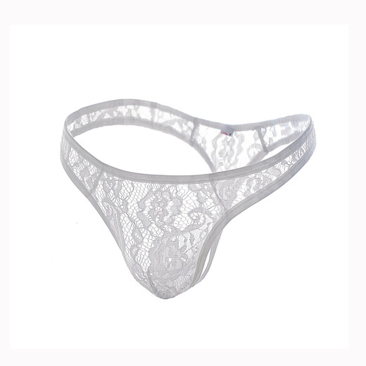 European and American men's lace thong sexy underwear sexy underwear transparent men's T-pants white S