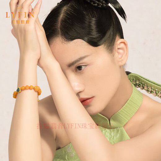 Layun Feiyin Natural Boutique Beeswax Bracelet Women's S925 Silver Plated 18K Gold Blue Water Jade Jasper 8mm Ball Bead Bracelet L 16.6cm-18cm 8mm