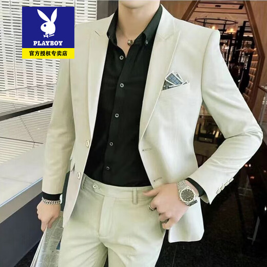 Playboy high-end suit suit for male groom and best man wedding suit Korean style slim fit Korean style lapel collar dress suit for men gray single coat 2XL recommended 135-150Jin Jin is equal to 0.5 kg