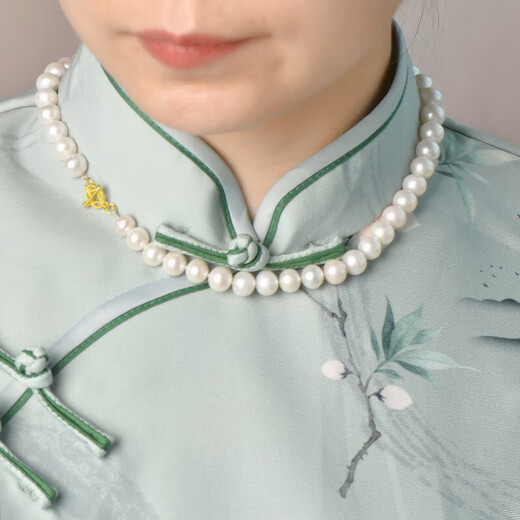 One Thousand Years Jade Y Pearl Necklace Women's Exquisite Style Light Luxury Niche Stackable Sweater Chain Approximately 9*8 mm QYE0068f