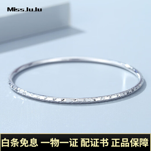 Miss JuJu pt950 platinum bracelet for women, platinum round bracelet, faceted plain ring stacked thin bracelet, inner diameter 58mm, weight 7.64g, width about 2.5mm