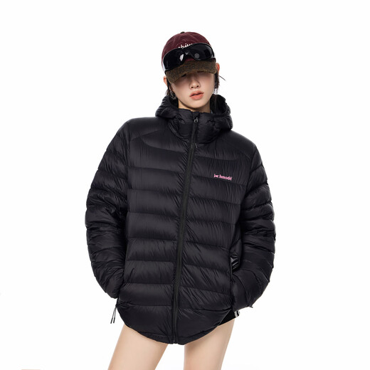 ICH MODE American retro 90 white duck down ribs down jacket women's winter light and cold-proof hooded short coat light gray M