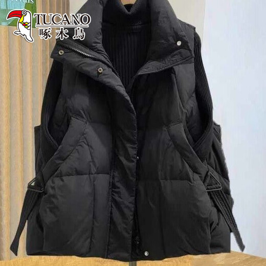 Woodpecker thickened down cotton vest women's short loose slim fashionable cotton vest outer wear autumn new vest black L recommended 105-125Jin Jin equals 0.5 kg
