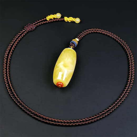 Amber School, one object, one picture, one certificate, beeswax pendant barrel beads, natural amber necklace for men and women, Russian raw ore without cracks, pendant 6.07g 32*16mm