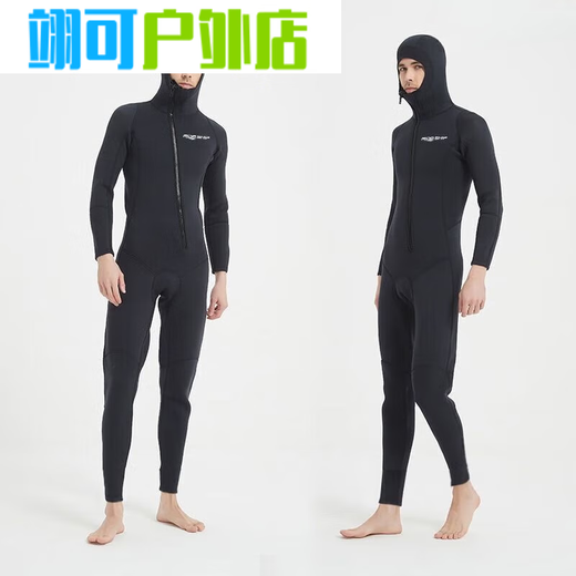 ZKHE winter swimming swimsuit cold-proof gelcoat 3MM hooded wetsuit one-piece thickened swimming long-sleeved surfing wetsuit + diving socks black hooded wetsuit S one size
