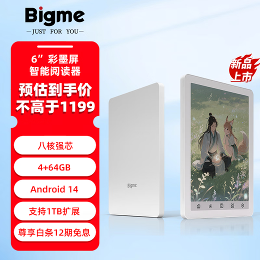 BIGME 6-inch color ink screen reader B6 electronic paper book reader fast brush ink screen tablet B6 color ink screen reader 4+64GB moonlight white standard version