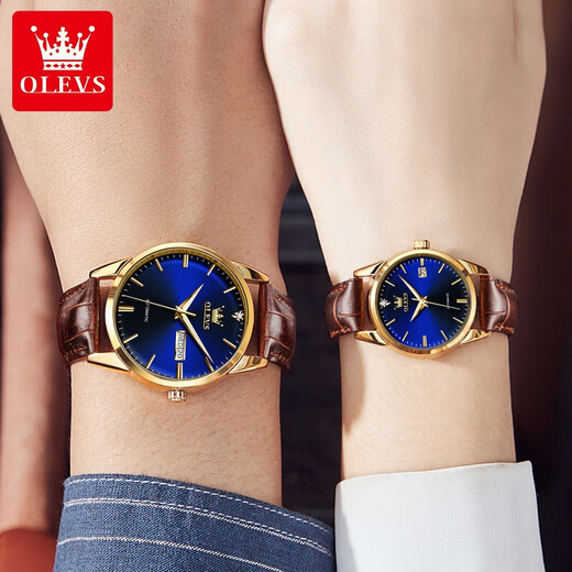 Olevs Swiss Certified Brand Couple Watches, une paire de montres mécaniques, de montres pour hommes et femmes, montres de couple de tendance imperméable lumineuse entièrement automatique, couple Olevs6629-Blue