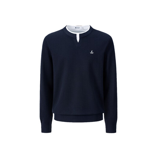 Navigare Italian small sailing boat fake two-piece crew neck sweater men's 2025 autumn new retro casual commuter sweater navy blue L