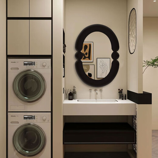 Ins style wall-mounted oval anti-fog bathroom mirror bay window countertop cosmetic mirror Nordic bedroom dressing decorative art mirror LED plug-in model 60x90cm