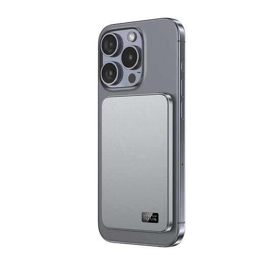 1314 three-in-one ultra-thin wireless magnetic power bank for Android and Apple magsafe external battery rechargeable headphones f19 gray + double pop-up window 5000 mAh