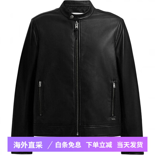 COACH FW24 Solid Color Stand Collar Zipper Long Sleeve Leather Jacket Men's Black Black L
