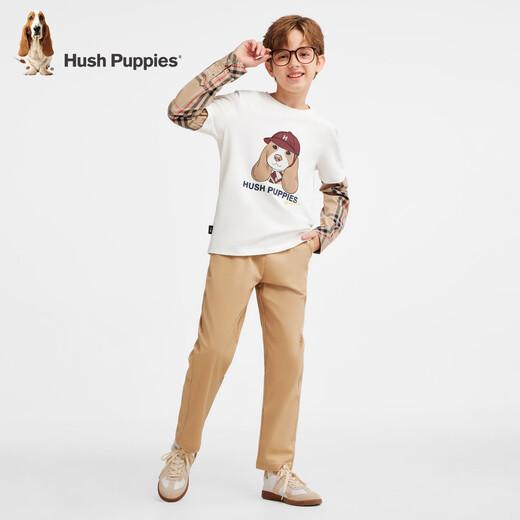 Hush Puppies children's clothing children's shirt boys autumn new classic college style fake two-piece comfortable crew neck shirt original white 150 cm