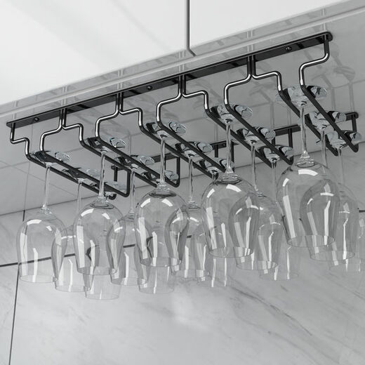 Jieyunmao simple red wine glass holder upside down household goblet holder hanging creative wine cabinet wine glass display rack hanging cup rack 6 slots long 66.5cm deep 28cm black