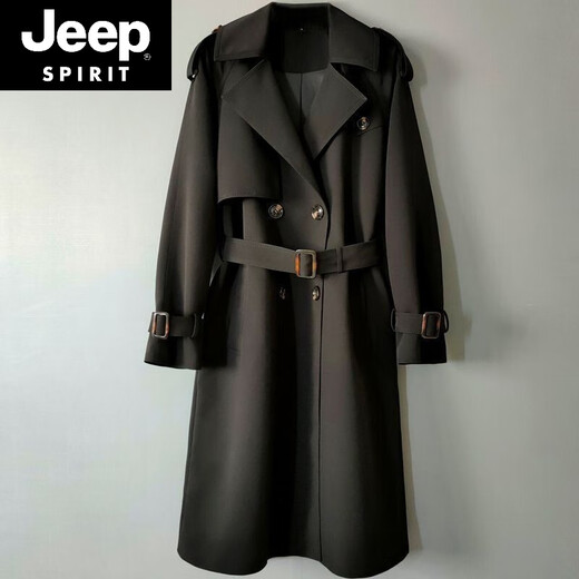 JEEP SPIRIT loose long windbreaker over the knee men's 2026 autumn and winter new style raglan fashion and exquisite commuter double row lengthened versatile jacket gray blue men's 2XL