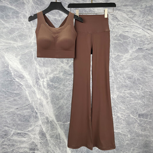 Yoga wear women's suit summer professional vest 2025 new style micro-flared pants high-end quick-drying Pilates fitness ice blue (fixed cup) bra + ice blue bell-bottom pants S (suitable for 80-98 Jin Jin equals about 0.5 kg)