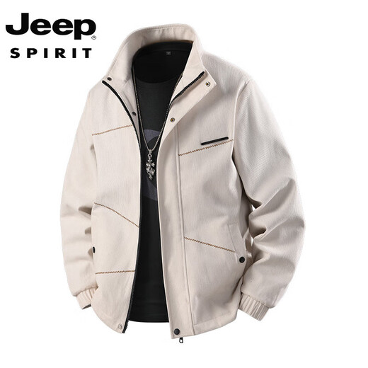 JEEP SPIRIT Corduroy New Men's Jacket Spring and Autumn Stand Collar Casual Jacket Trendy Handsome Versatile Fashion Workwear Top Black M