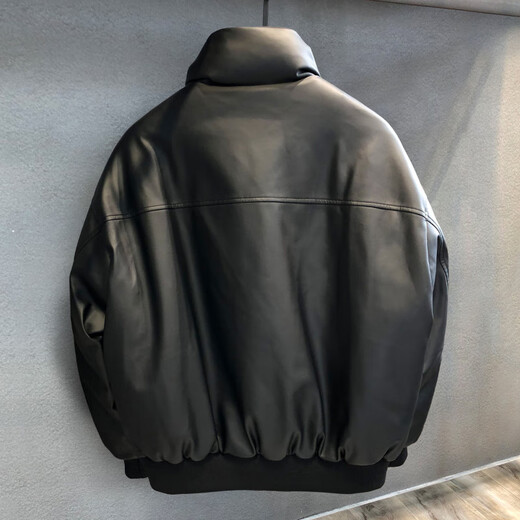 GENIUS international first-line brand plant protein soft leather thickened 90 white duck down motorcycle leather jacket men's winter new style black 90 white duck down warm and loose version 3XL 170-195Jin Jin equals 0.5 kg