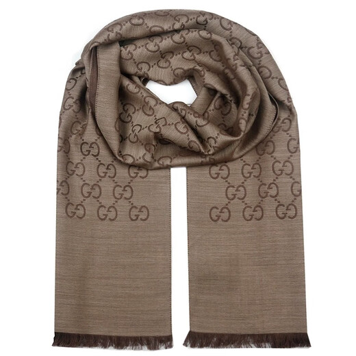Gucci (GUCCI) Double G double-sided woven pattern, tassel shawl, wool scarf, same style for men and women, New Year gift for couples, light brown color 165904-3G646-9664