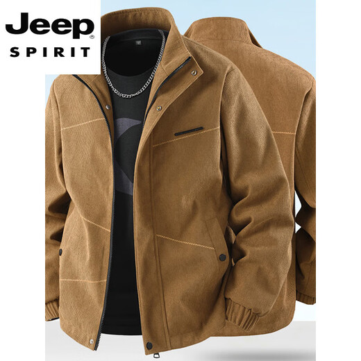 JEEP SPIRIT Corduroy New Men's Jacket Spring and Autumn Stand Collar Casual Jacket Trendy Handsome Versatile Fashion Workwear Top Black M