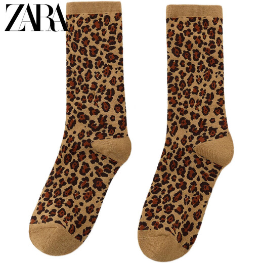 ZARA2025 Winter New Women's Animal Print Jacquard Socks 3739002 051 Official Authentic Leopard Print M L (28-30 c)