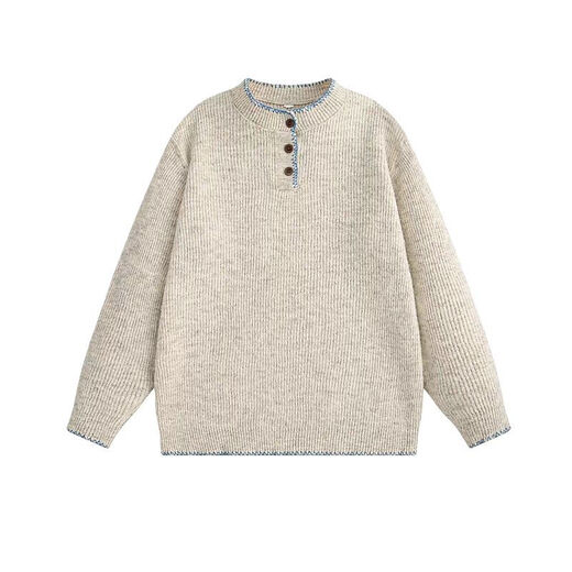 JASONWOOD Retro Atmosphere Knitted Sweater Men's American Niche Design Henley Collar Lazy Sweater Apricot Quality Upgrade M 160-170CM 90-115Jin Jin is equal to 0.5 kg