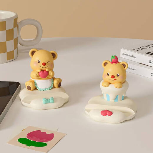 咏幻奶油小熊手机架可爱创意办公室工位好物桌面装饰摆饰生日小礼物 【坐姿比心】奶油小熊手机架