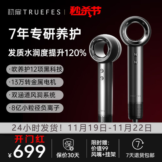 Chufei TRUEFES high-speed hair dryer, high wind speed, high power, quick-drying negative ion household hair dryer, professional hair care model (EU certification)