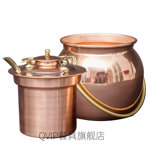 QVIP Pure Copper Warming Wine Kettle Chinese Style Antique Chinese Style Household Handmade Red Copper Winter Hot Wine Thickening 1 Jin Jin is equal to 0.5 kg Wine Warmer Hammered Color 1 Jin Jin is equal to 0.5 kg Packed Copper Handle