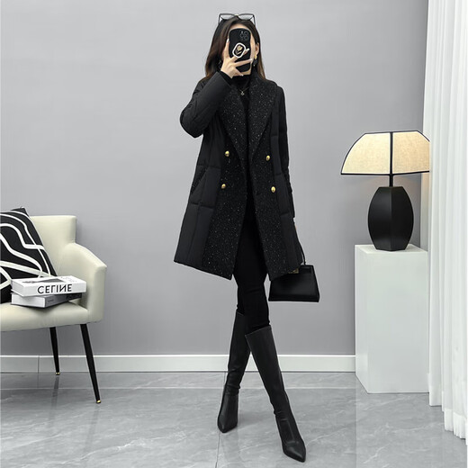 MOKITOUL2025TOUL High-End Suit Collar Slim Fit Women's Mid-Length Style 2025 New Winter 2025 Black S