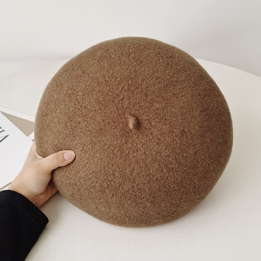 Hanqing mid-summer large version autumn and winter woolen three-dimensional beret women's Japanese high-end large head circumference painter's hat bud hat fashion dark brown L elastic code