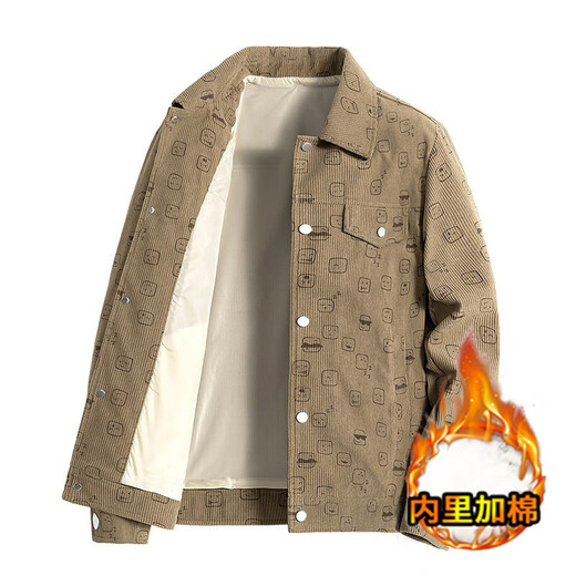 Jeanswest jacket men's spring and autumn jacket casual lapel top commuter corduroy trendy breathable loose jacket yunhubao-2352 Khaki XL - (130Jin Jin equals 0.5kg -150Jin Jin equals 0.5kg)
