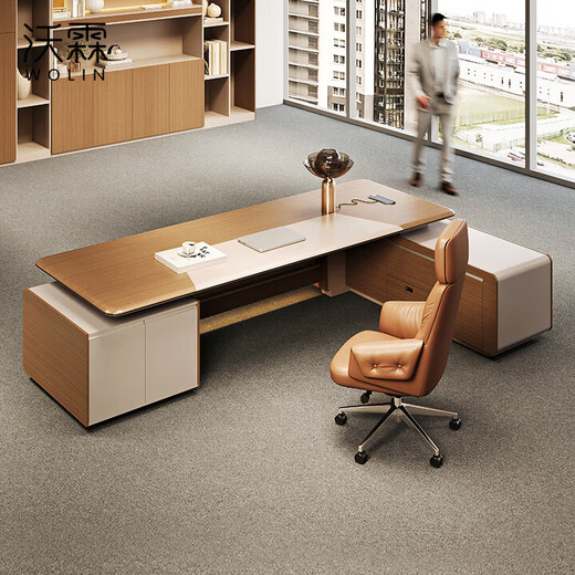 E0 level desk light luxury boss desk modern president desk chairman office executive desk manager desk and chair combination 2.4m president desk-long side cabinet