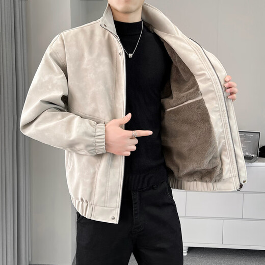 JOEONE Diyu Shenlong leather jacket for men, Korean version, trendy, handsome, casual, stand-up collar, black XL