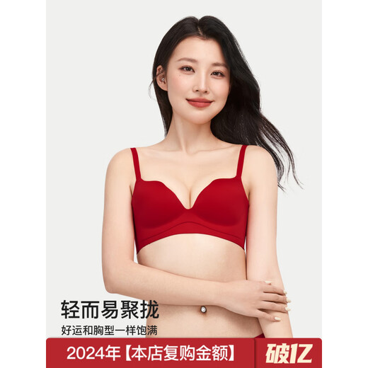 SECRET WORLD Red Underwear Women's Small Breasts Gather Up to Show Bigger Zodiac Year No Wire Bra Seamless Wedding Bridal Panties Set Lucky Red - Underwear and Pantyhose Three-piece Gift Box Set Support Gathering Good Luck Koi S 70A/70B/70C