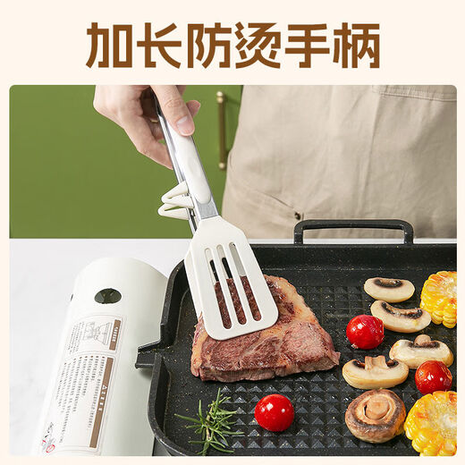 Tuojin imported high-quality silicone clips from Germany, high-temperature kitchen food frying stainless steel fried steak clips, special for stir-frying, silicone food clips, cream white - upgraded model, can be used as a frying spatula