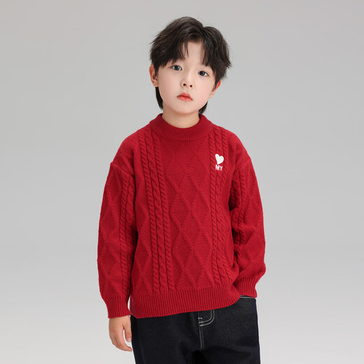 Zuoxi Boys Angora Sweater Winter 2025 Children's Love Boys Retro New Year's Wear Top Red 120