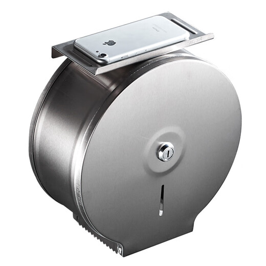 Shantou Lincun 304 stainless steel roll paper box hotel commercial public toilet bathroom wall-mounted large-capacity paper towel holder brushed style + key