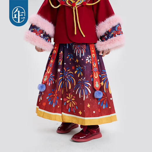 New year's clothing Dong Xuan's same style children's clothing horse-faced skirt winter clothing new girls Chinese style thickened happy prosperous horse-faced skirt new year's clothing red 140