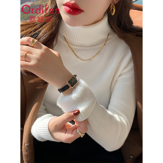 Ordifen turtleneck bottoming shirt women's knitted sweater one-piece velvet inner layer autumn and winter velvet thickened warm top is fashionable and can be worn outside