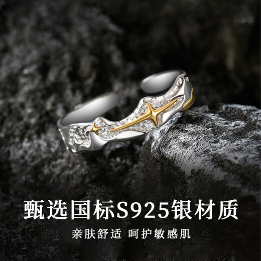 Ostantin S925 silver ring ring for men with adjustable opening, trendy and handsome index finger tail ring, Valentine's Day gift for boyfriend and husband, Polaris Ring - brand original gift box, single