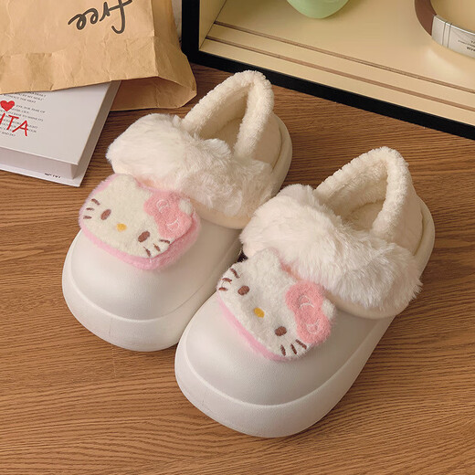 Cartoon Cat Fur Shoes Thick Sole Increased Anti-Slip Outer Wear Baotou 2025 Baby Autumn and Winter Indoor Removable Cotton Slippers Blue Thickened Removable Washable Cotton Cover 38.5 38-39 Sizes (Suitable for Feet 37-38)