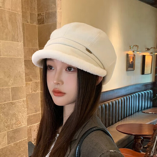 Pierre Cardin British retro fisherman hat octagonal hat women's autumn and winter warm beret plus down duck tongue Japanese ear protection versatile 8979-Coffee One size fits all 55-60 head circumference