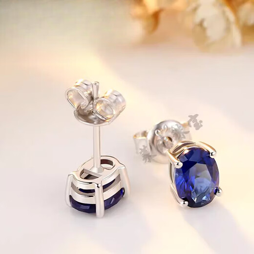 Fat Donglai's same style tanzanite earrings sapphire women's Japanese and Korean fashion colored gemstone earrings silver plated 18k gold ears