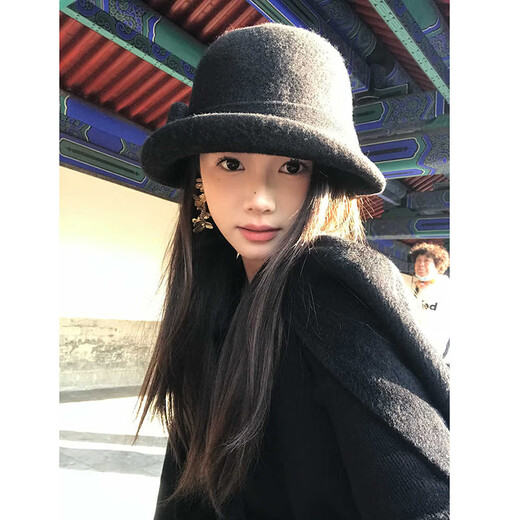Huangsi Republic of China Retro Small Hat Women's 2026 Autumn and Winter French Basin Hat Temperament Bow Hepburn Style Dome Fisherman Hat Black (54-58)