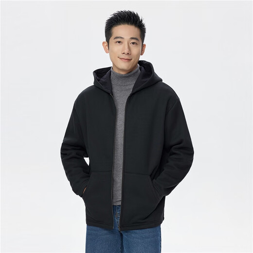 Giordano hooded sweatshirt men's new velvet thickened kangaroo pocket loose casual jacket cardigan 18075812